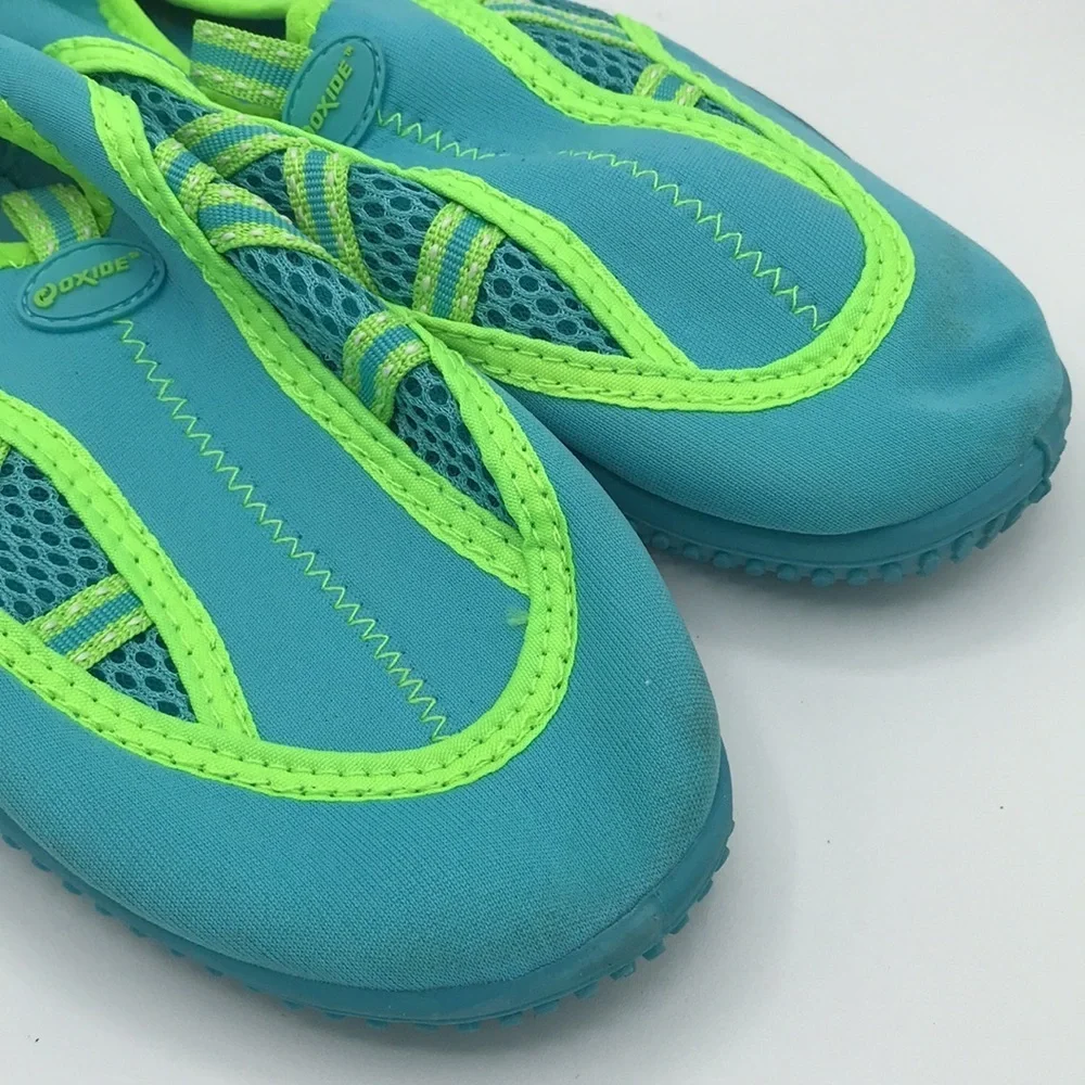 Oxide blue and lime green water shoes, size 5